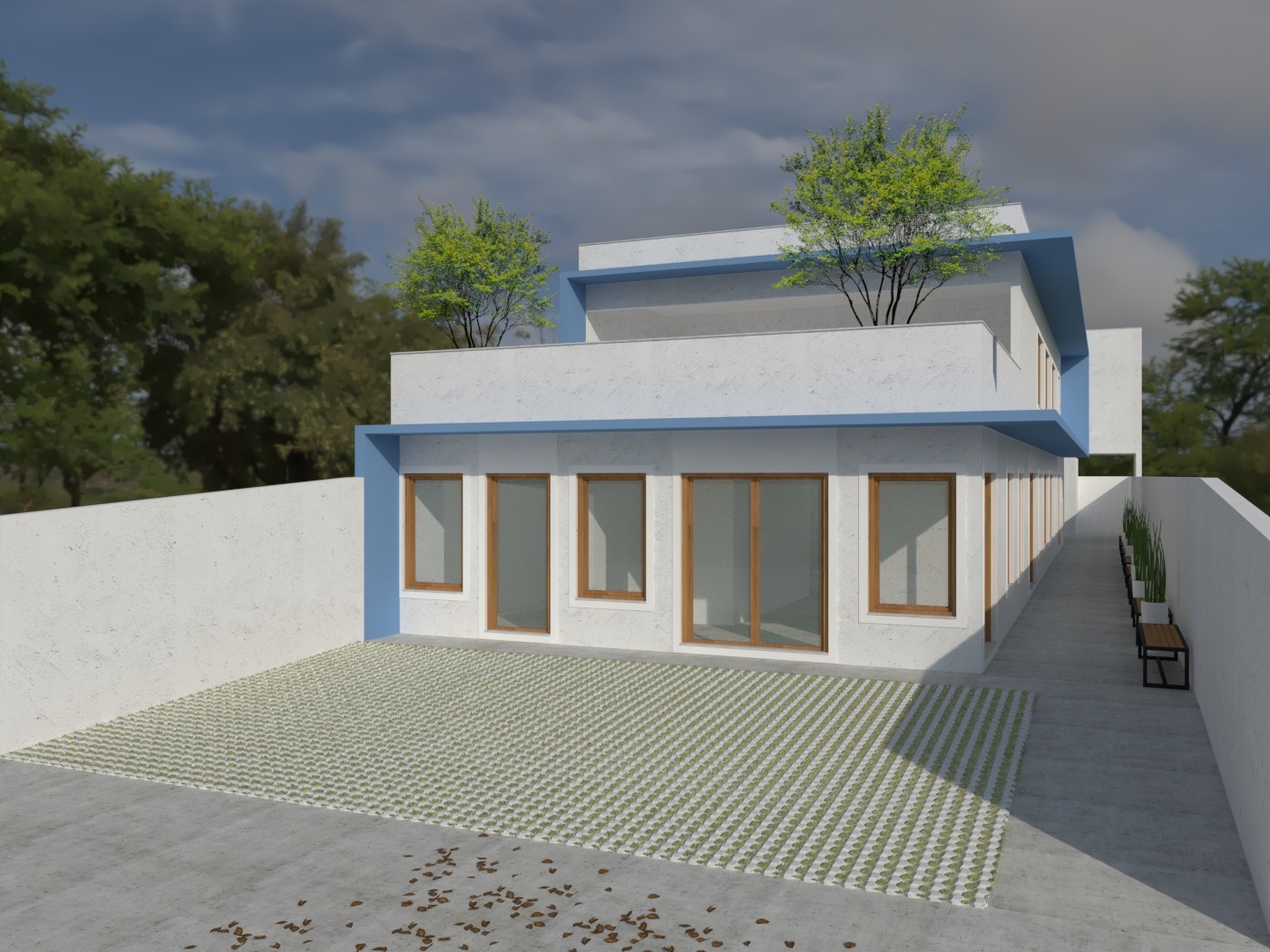 Vista frontal da nova sede